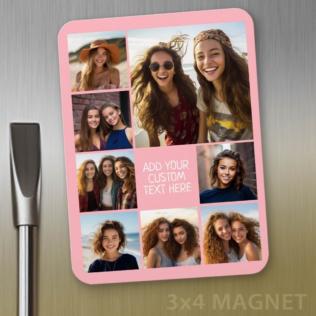 Skapa en anpassad fotokollage med 8 foton magnet (Personalized refrigerator magnet with photo collage and custom text - add 8 photos to this design)