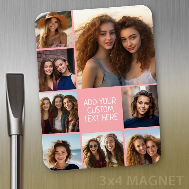 Skapa en Anpassningsbar Photo Collage - 8 foton -  Magnet (Personalized refrigerator magnet with photo collage and custom text - add 8 photos to this design)