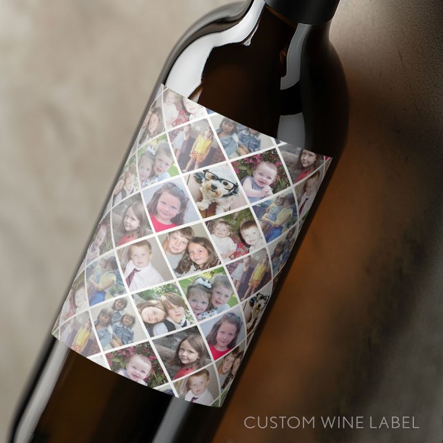 Skapa en Anpassningsbar Photo Collage med 12 foton Vinflaska Etikett (Custom Wine Bottle Label - Personalize a Sticker for a fun gift or memento)