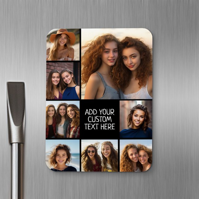 Skapa en Anpassningsbar Photo Collage med 8 foton Magnet (Personalized fridge magnet - add photos and custom text)