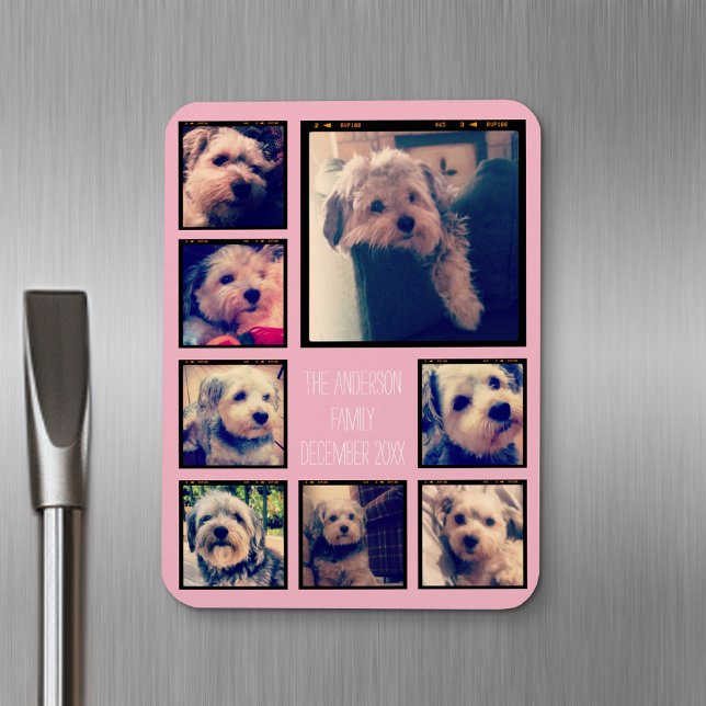 Skapa en Anpassningsbar Photo Collage med 8 foton Magnet (Personalized fridge magnet - add photos and custom text)