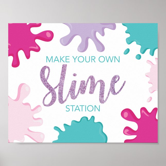 Skapa en egen rosa för Slime födelsedagsfest Poster (Framsidan)