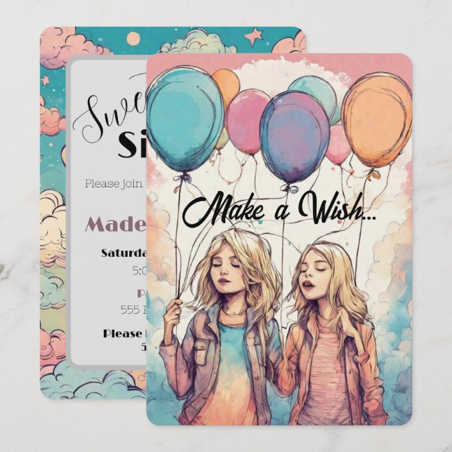 Skapa en Födelsedagsfest för önskad Sweet sixteen Inbjudningar (Fram/baksida)