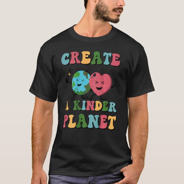 Skapa en Kinder Planet Retro Kärlek och Earth Back T Shirt (Framsida)