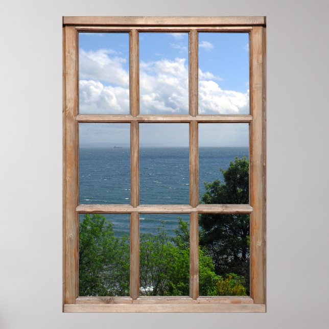 Skapa en Träd och havsvy från en fönstereffekt Poster (Framsidan)