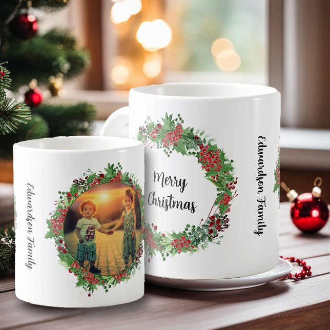 Skapa ett eget foto i God jul-familjen Kaffemugg (Create your own Merry Christmas family photo Coffee Mug. Very personal and unique Holiday mug.)