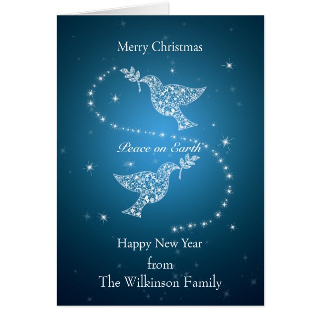 Skapa ett familjekort, fredsjulens duvor hälsningskort (Framsidan)