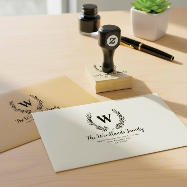 Skapa familjenamn, rustik monogram returadress stämpel (Return Address Labels & Personalized Address Stamps
)