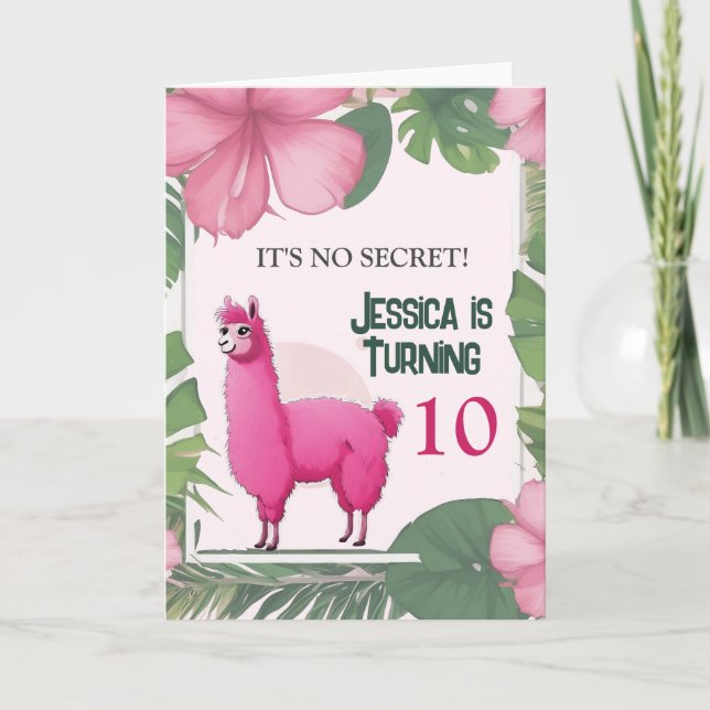 Skapa födelsedags kort för lama med lycklig rosa l (Framsida)