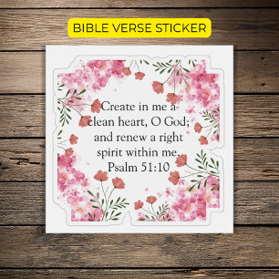 Skapa i Me Psalm 51:10 Rosa Blommigt Christian Klistermärken