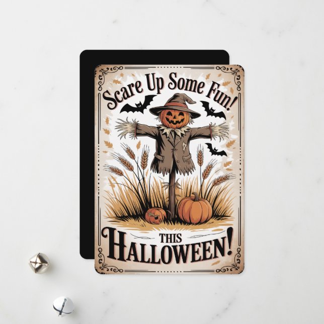 "Skapa lite kul denna Halloween!" Fågelskrämma Julkort (Fram/Back In Situ)