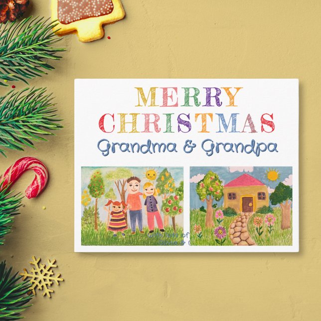 Skapa min egen Barn God jul Julkort (Create your own merry christmas cards for grandparents using your kid's art.)