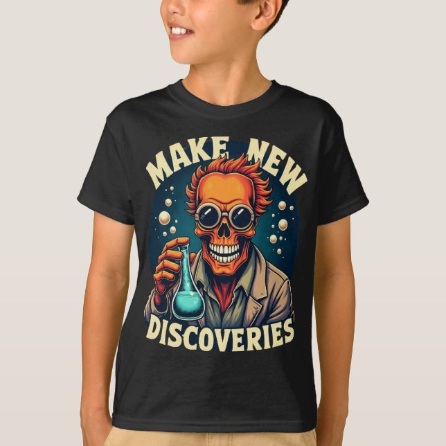 Skapa nya upptäckter - Mad Scientist Skull Art T Shirt (Framsida)