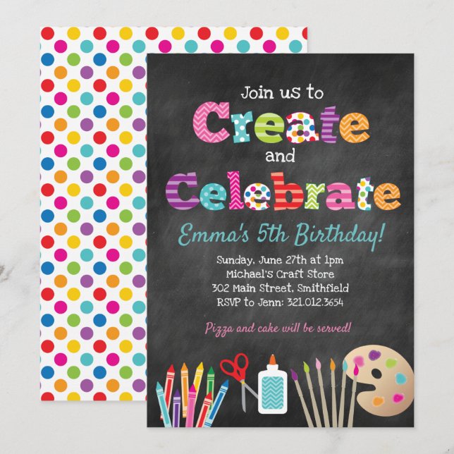 Skapa och fira konsthantverk Party Inbjudningar (Fram/baksida)