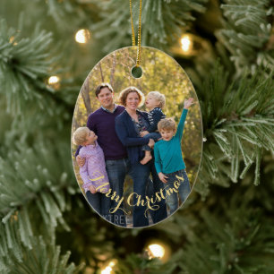 Skapa Personlig Photo Guld Text Oval Jul Julgransprydnad Keramik