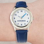 Skapa Personligen Eget namn - blå Armbandsur<br><div class="desc">Skapa din egen personlig, flickors roligt coola blått band, handklocka av rostfritt stål. Om du vill redigera den här designmallen redigerar du bara fälten som visas ovan. Du kan till och med lägga till mer text eller bilder, anpassa typsnitt och färg. Skapa en underbar, anpassningsbar klocka för din lilla pojke...</div>