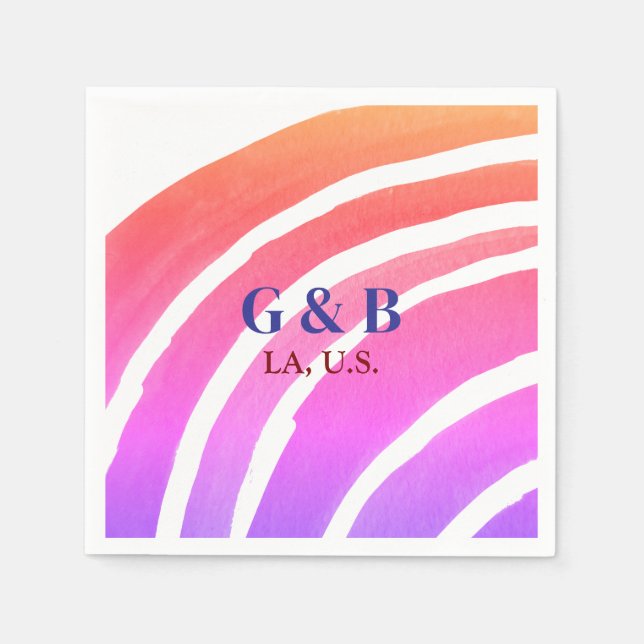 Skapa regnbåge med parnamn och ort stad gift pappersservett (Framsidan)