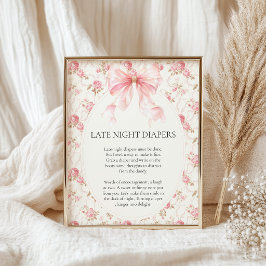 Skapa Rosa Bow Cottag Sent Natt Blöja Baby Shower Poster