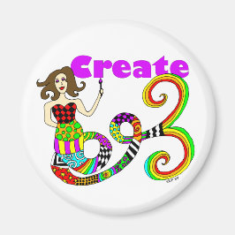 Skapa Rund med färgstark Sjöjungfru Magnet