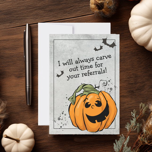 Skapa Tid för Din Rekommendation Halloween Tack Kort (Cute Halloween Business Marketing Card)