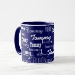 Skapa Upprepad blå Namn Mönster Mugg<br><div class="desc">Snygg och blå personlig mugg. Skapa ditt eget kaffe-mugg.. Det är enkelt och roligt att göra... din egen namn tryckt över hela mugg. Lägg till ditt namn och gör det till ditt! Personlig mugg är underbart för vardaglig använda och ger en roligt till vänner, familj eller medarbetare. Skriv bara i...</div>