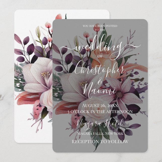 Skapa Vintagen Lily Flower Bouquet Inbjudningar (Fram/baksida)