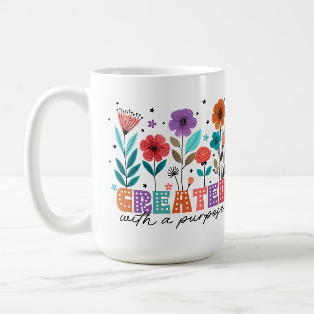 Skapad med ett syfte blomster kristen kaffemugg (Vänster)