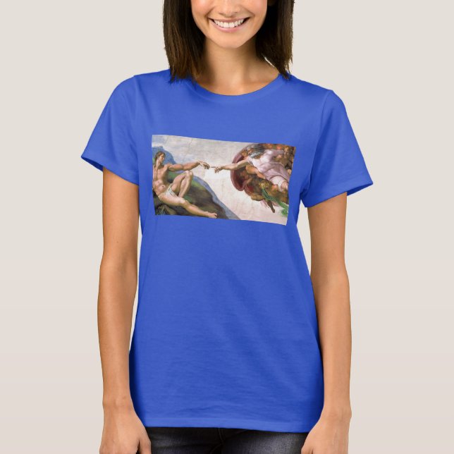 Skapande av Adam av Michelangelo Tee Shirt (Framsida)