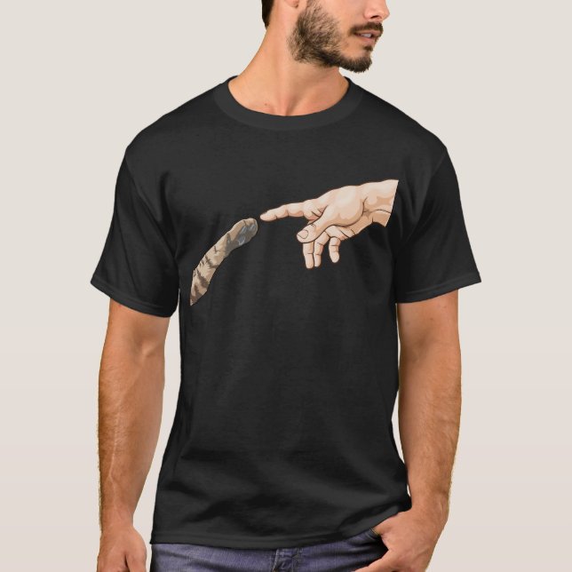Skapande av Adam Händer Cat Michelangelo Touch of  T Shirt (Framsida)