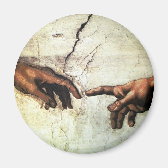Skapande av Adam - Händer Michelangelo 1475 - 1564 Magnet (Framsidan)