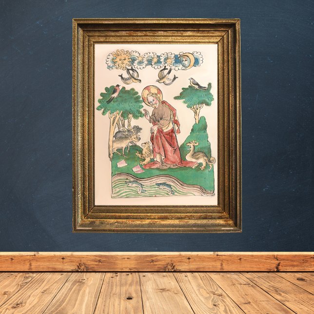 Skapande av världen - bibelmanuskript poster (Creation of the World Bible Medieval Manuscript Catholic Christian Poster)