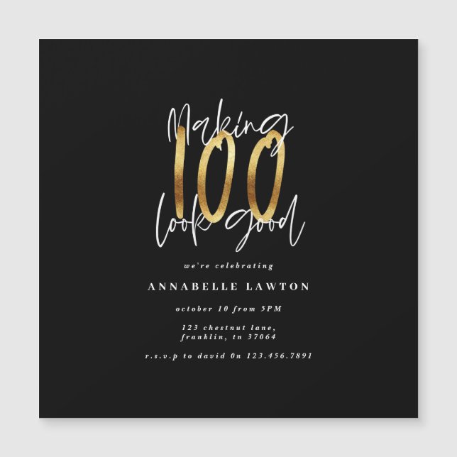 Skapar 100-bra guld födelsedagsinbjudan (Framsida)