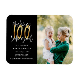 Skapar 100-bra guld födelsedagsinbjudan magnet