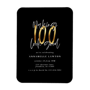 Skapar 100-bra guld födelsedagsinbjudan magnet