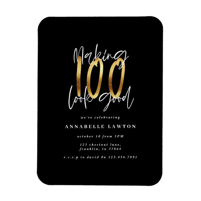 Skapar 100-bra guld födelsedagsinbjudan magnet (Vertikal)