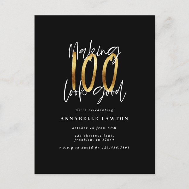 Skapar 100-bra guld födelsedagsinbjudan vykort (Framsida)