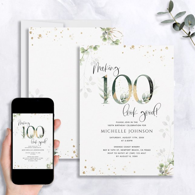 Skapar 100 Se Bra Grönt Guld Botaniska födelsedag Inbjudningar (Skapare uppladdad)