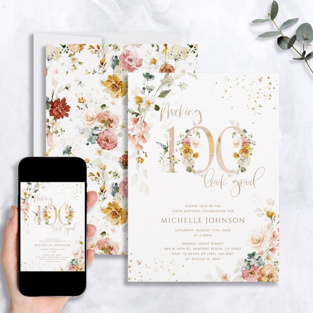 Skapar 100 Se Bra Rosa Guld Botaniska födelsedag Inbjudningar (Skapare uppladdad)