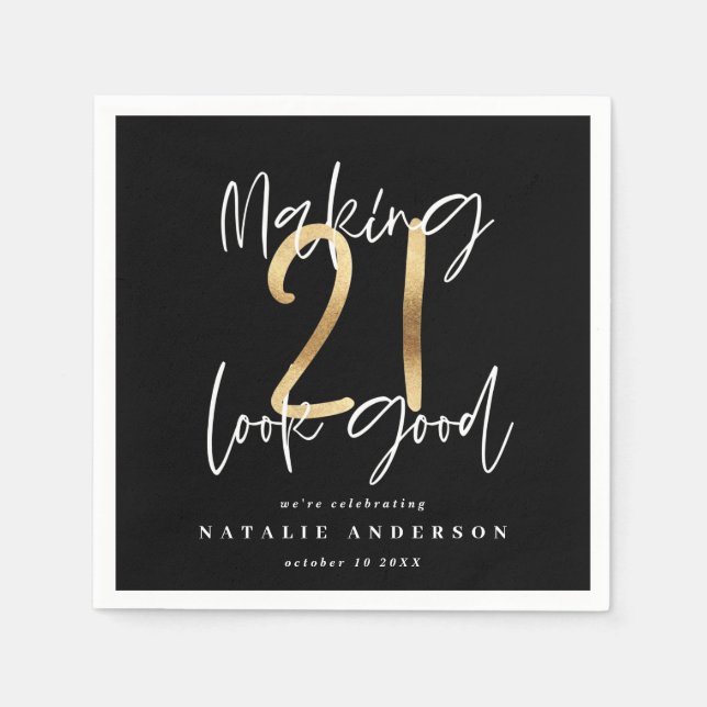 Skapar 21-bra guld födelsedagsfest pappersservett (Framsidan)