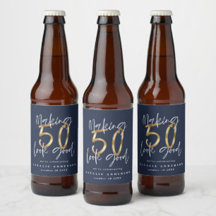 Skapar 50-bra blå guld-födelsedagsfest ölflaska etikett