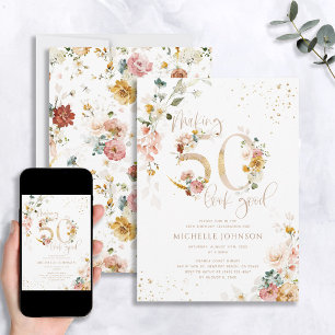 Skapar 50 Se Bra Rosa Guld Botaniska födelsedag Inbjudningar