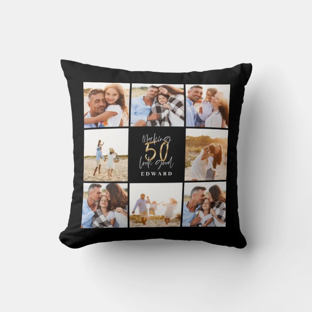 Skapar 50-tums svartfoto på bra guld kudde (Framsida)