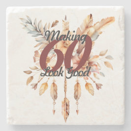 Skapar 60 Se Bra 60:e födelsedagen Rustic Boho Stenunderlägg