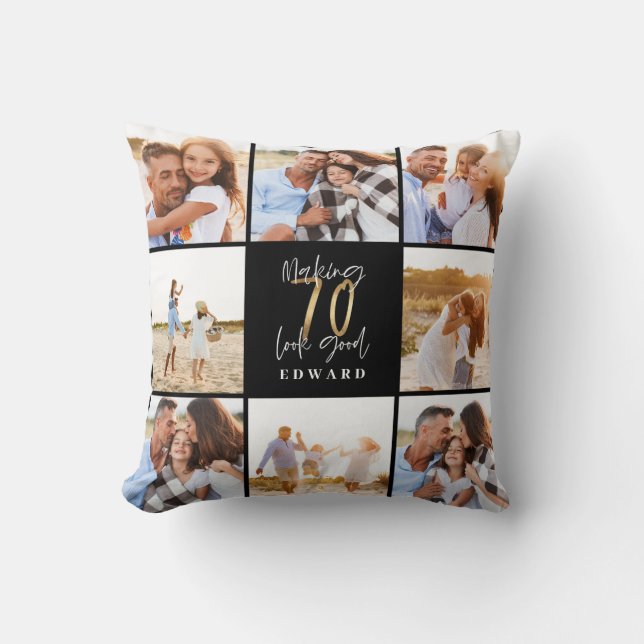 Skapar 70-tums svartfoto på bra guld kudde (Framsida)