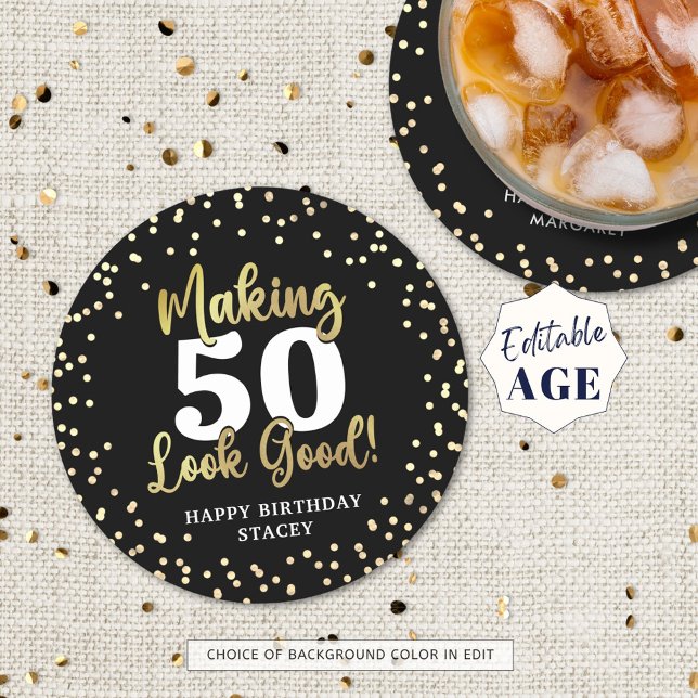 Skapar AGE Se Bra Black Guld Birthday Underlägg Papper Rund (Skapare uppladdad)