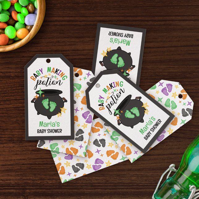 Skapar alternativ för grönt Footprint Witch Cauldr Presentetikett (Skapare uppladdad)