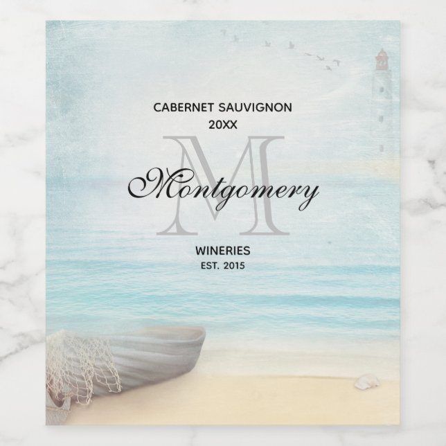 Skapar av kustområdesområdet Nautical Vin Vinflaska Etikett (Singel etikett)