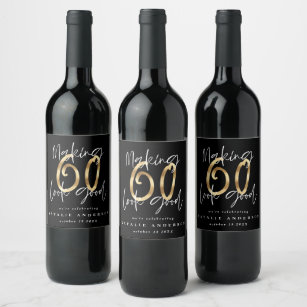 Skapar bra guld- födelsedagfirande för 60 look vinflaska etikett