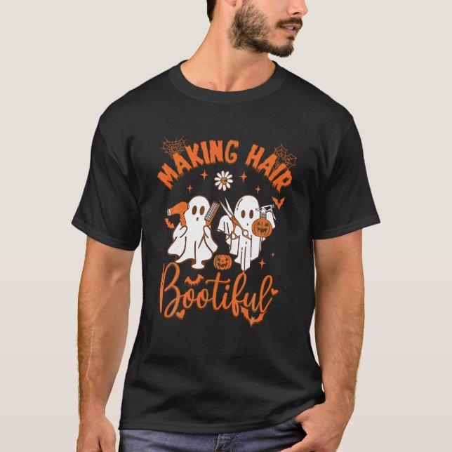 Skapar Hair Bootiful Funny Scary Ghost Hairdresser T Shirt (Framsida)