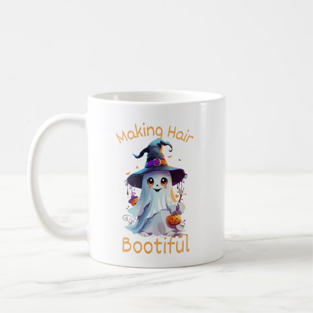 Skapar Hair Bootiful Funny Scary Ghost Halloween Kaffemugg (Vänster)